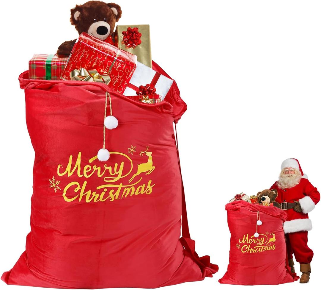 MADHOLLY 55.1" x 35.4" Extra Large Christmas Velvet Santa Gift Sack - Santa Bags with Drawstring Shoulder Strap for Xmas Present Toys Doll Holiday Party Supplies