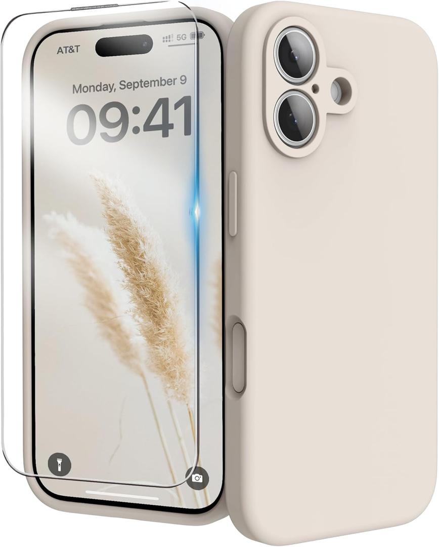 for iPhone 17 Case, Liquid Silicone Cover with Camera Protection Anti-Scratch Soft Microfiber Lining Shockproof Protective Phone Case for iPhone 17 6.3", Stone
