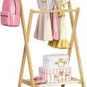 Kids Clothing Rack, Small Clothes Rack for Toddler Pets, Kids Dress Up Rack with Storage Shelf & Double Rods, Foldable Kids Clothes Rack for Nursery Child's Room (Small Size)