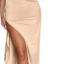 Memoriesea Women's Sexy One Shoulder High Split Cocktail Wedding Party Maxi Dress (Champagne)
