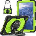 Compatible with Samsung Galaxy Tab A11 Plus 11 inch,with 360-Degree Rotating Stand, Heavy Duty Silicone Cover with Handle, Kickstand, Shoulder Strap (Black+Green)
