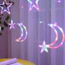 138 Led Curtain String Light Star Moon Icicle Light with 8 Lighting Modes with Timer Remote USB Operated Dimmable Fairy String for Window Wall Home Decoration (Multicolor)