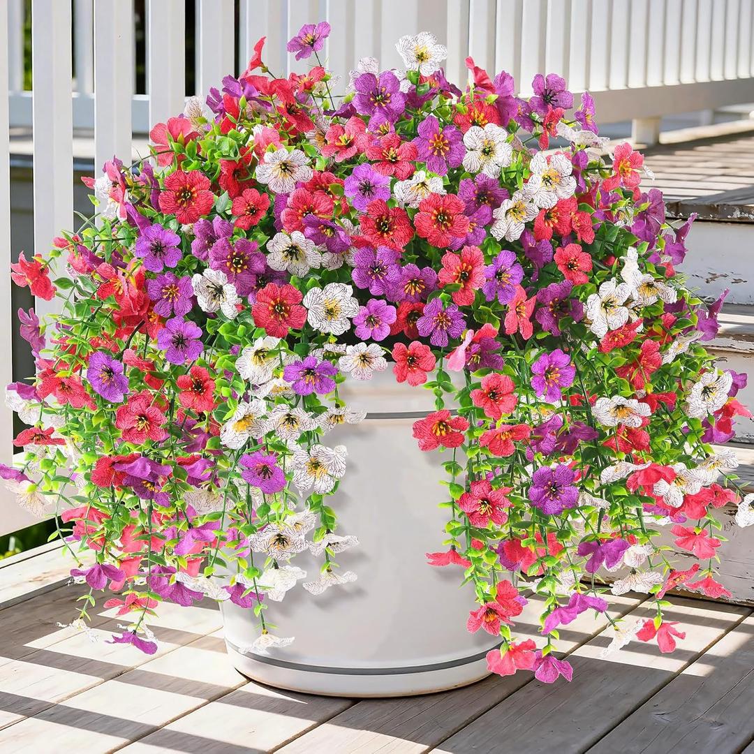 INQCMY 2Pcs Artificial Fake Hanging Flowers for Outdoors UV Resistant Artificial Plants for Spring Summer Decor Look Real Faux Flowers for Outside Home Planter Porch Patio Decor