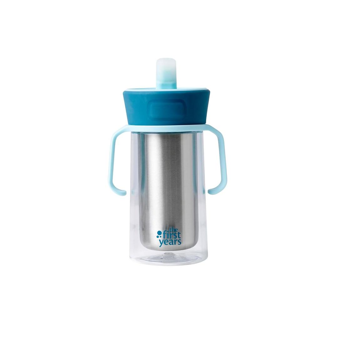 The First Years CoolCore Insulated Toddler Straw Cup - Transitional Toddler Trainer Cup Converts to Water Bottle with Spill Proof Lid - 8 Ounces - Ages 12 Months and Up