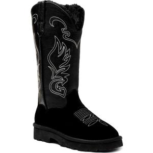 Genuine Leather Suede Platform Womens Winter Snow Boots Fur Lining Pull on Fuzzy Warm Boots with Memory Foam Lightweight Winter Shoes size:39 (Black)
