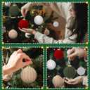 12 Pcs Neutral Christmas Ornaments 3.15 Inch Red Green White Beige Crochet Christmas Ball Boho Farmhouse Rustic Ornaments Handmade Knitted Woven Wool Ball for Xmas Tree Decoration