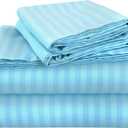ROYALE LINENS 4 Piece Queen Sheets Set - Soft Brushed 1800 Microfiber - 1 Fitted, 1 Flat Sheet, 2 Pillow Cases - Wrinkle Free & Fade Resistant - Hotel Luxury Bed Sheets (Stripe Lake Blue, Queen)