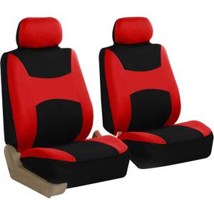 FH Group Car Seat Covers Front Set Red Cloth - Seat Covers for Low Back Car Seats with Removable Headrest, Universal Fit, Automotive Seat Cover, Airbag Compatible Car Seat Cover for SUV, Sedan, Van