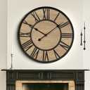 Large Wall Clock for Living Room Decor, Non Ticking Silent, Battery Operated Modern Vintage Wood Oversized Decorative Wall Clock for Bedroom Kitchen Farmhouse Office Decor (20inch, Antique Bronze Metal - Roman Numerals)