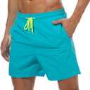 SILKWORLD Men's Swim Trunks Quick Dry Beach Shorts with Pockets (Medium, Blue)