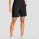 Women's Athletic Shorts with Zipper Pocket 7" High Waisted Stretchy Bermuda Shorts for Women Workout Running Casual (Black, M)