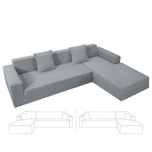 ZNSAYOTX Stretch Sectional Couch Covers New-Houndstooth Texture, Thick Slipcovers with Elastic Bottom for L Shape Sectional Sofa, 2 Pcs Pet Friendly Universal Protector (Chaise or Sofa), Light Grey