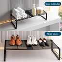 Extendable Metal Wire Shelf Organizer - Adjustable 15- 24.4 in Length, Stackable Storage Rack for Kitchen/Pantry/Bathroom/Shoe Cabinet/Tool Closet (1, White)