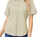 Wrinkle Free Button Down Shirts for Women Charm Slim-Fit Short Sleeve Formal Solid Dress Shirt Blouses Tops (Beige, M)