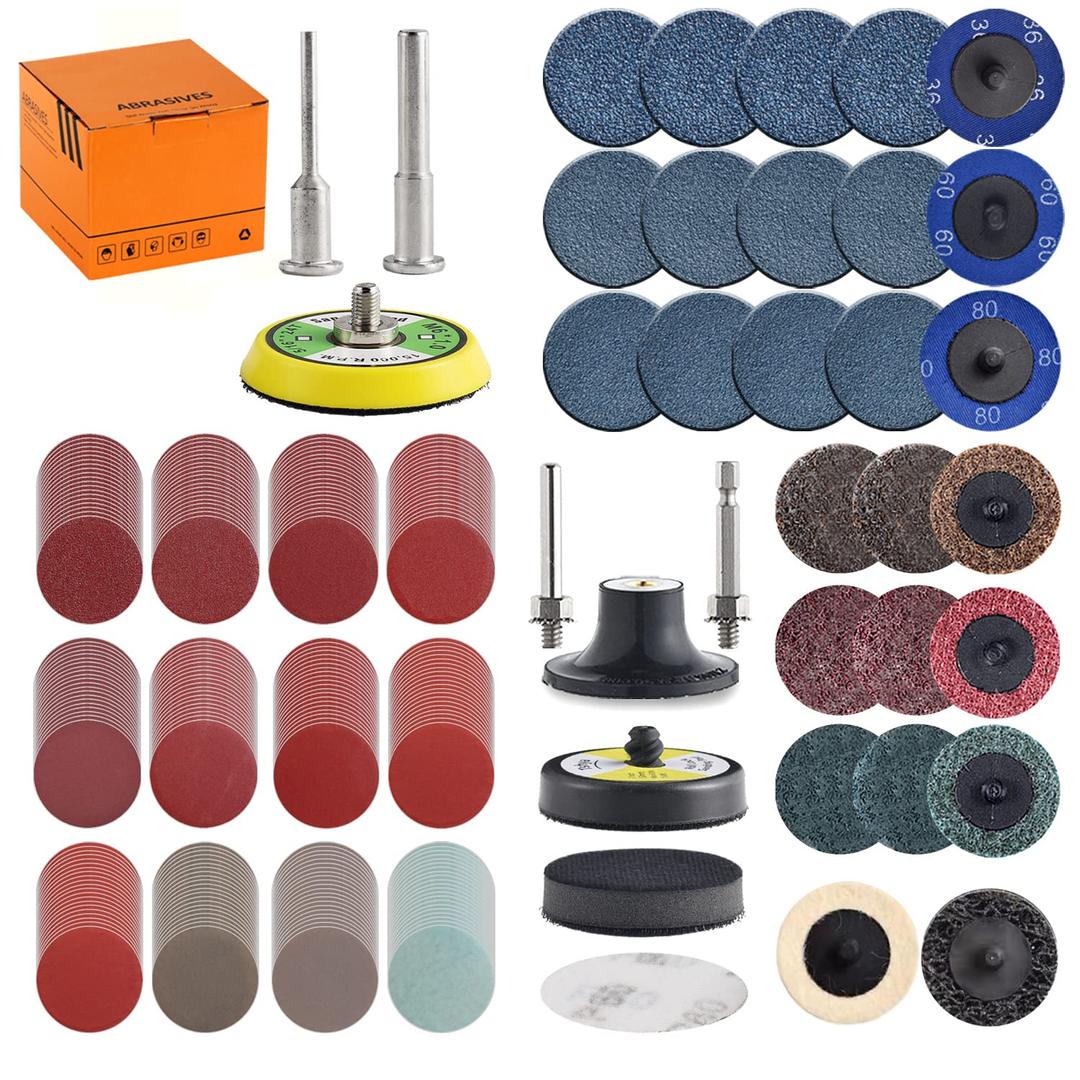 Tshya 270Pack 2inch Sanding Discs Pad Variety Kit for Drill Grinder Rotary Tools Die Grinder Accessories with 1/ 8"&1/ 4" Shank Backer Plate, Sanding Pads Includes 36-3000 Grit