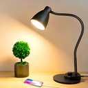 BOHON LED Desk Lamp with USB Charging Port 3 Color Modes Dimmable Reading Light Intelligent Induction Auto Dimming Task Lamp Neck Flexible Table Lamp for Bedside Office, AC Adapter Include