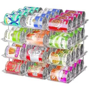 Attelite Can Organizer for Pantry, 3 Sets 4 Tiers Can Storage Organizer Pantry, Soda Can Organizer for Fridge 48 Cans Rack Automatic Rolling Stackable Canned Food Organizer, Clear