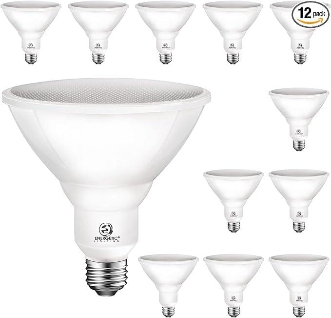 Energetic PAR38 LED Flood Light Outdoor Bulb, 3000K Warm White, 90 Watt Equivalent, Wet Rated, 900LM, E26 Base, Non-Dimmable, 12 Pack Outdoor Flood Light Bulbs