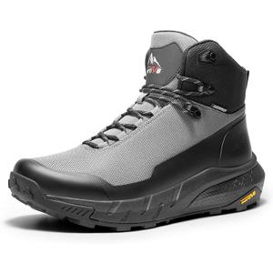 NORTIV 8 Men's Mid Waterproof Hiking Boots Outdoor Lightweight Breathable Trekking Camping Mountaineering Shoes HydroTrek (12, Grey/Black)