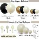Black White Gold Balloon Garland Double Stuffed, Pearl Sand Champagne Gold Balloons Cream Beige Balloon Arch Kit for Birthday Graduation Wedding Bachelorette Engagement Party Decorations, 18in 12in 5in