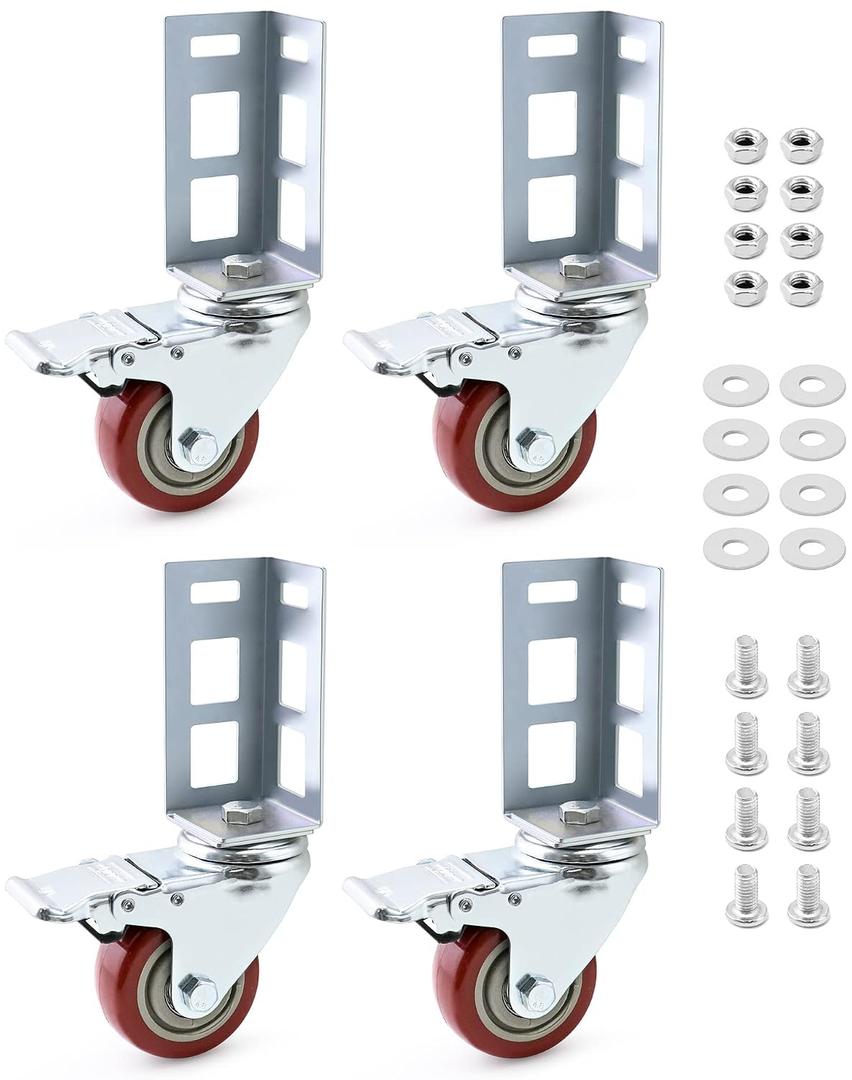 QWORK 3" Caster Wheels for Boltless Shelving 500 lb Load Capacity, 4 Pack Storage Shelf Accessories for Garage, Storage, Workshop, 8-11/16" Total Height, 2-1/16" Side Length