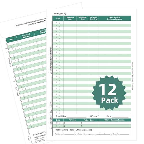 12-Pack Receipt Envelopes with Mileage Log Book, Receipts Organizer with Expense Ledger, Business Expense Tracker and Bill Store, Business Cost Record (Green)