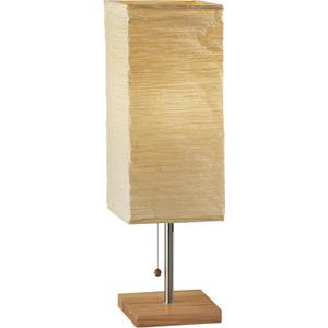 Adesso 26” Table Lamp with Natural Wood Base, Brushed Steel Finish & Crinkle Paper Shade – Perfect Lighting for Bedroom, Living Room and Corner Decor, Beige