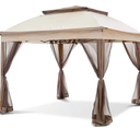 COOS BAY 11x11 Pop Up Instant Gazebo Tent with Mosquito Netting Outdoor Canopy Shelter with 121 Square Feet of Shade (Beige)