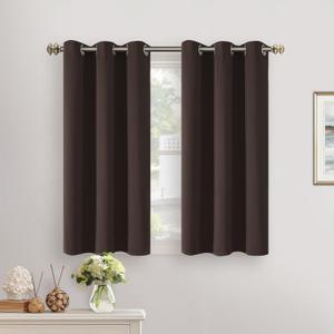 YoungsTex Short Blackout Kitchen Curtains 40 Inch Length - Small Thermal Insulated with Grommet Room Darkening Drapes Privacy for Bathroom Cafe Window, Brown, 2 Panels, 34 x 40 Inch