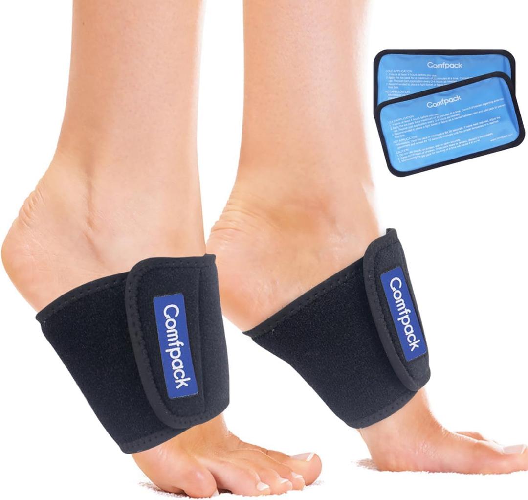 Cold Therapy Wrap with 2 Packs for Pain Relief, Reusable Gel Ice Packs for Foot Plantar, Wrist, Ankle, Great for Sprains, Muscle Pain, Bruises, Injuries (Black)