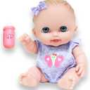 JC Toys Lil Cutesies 8.5" All Vinyl Baby Doll | Posable and Washable | Removable Outfit | Lulu- Blue Eyes Ages 2+