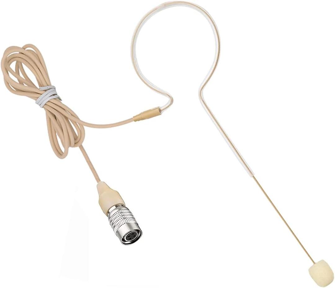 Headset Microphone Single Ear Earset Headworn Over Ear Hanging Condenser Omnidirectional Mic Compatible with Audio-Technica Wireless System Bodypack Transmitter with 1.2m Cable Hirose 4 Pin Plug