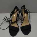 ISNOM Lace Up Heels Sandals for Women, Square Toe Open Toe Thong Strappy Heels Women's Stiletto Heeled Sandals -Black , 8,5