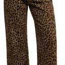 luvamia Wide Leg Jeans Woman Trendy High Waisted Leopard Cheetah Print Ankle Length Stretchy Denim Pants with Pockets (L)