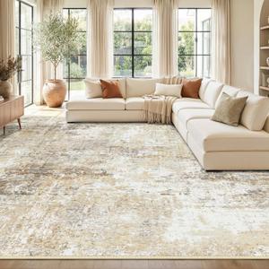 Srugn Washable Rugs 8x10 Area Rugs for Living Room,Ultra Soft Faux Wool Retro Rugs for Bedroom,Dining Room,Non Slip&Non-Shedding Low Pile Vintage Print Rug Indoor Large Carpets for Home Office Decor (Beige-ivory-cream-brown-camel)