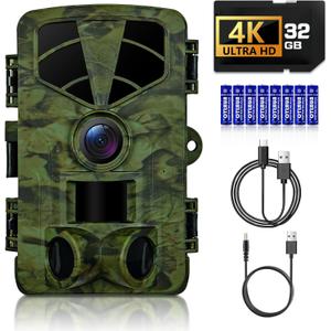 Trail Camera 4K, WiFi Game Camera, 120Wide Angle, Night Vision Cameras, 32GB TF Card, IP66 Waterproof, Deer Scouting or Home Security, 0.2s Trigger Motion Activated for Wildlife (Dark green)