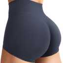 YEOREO Women's Biker Shorts 2.5" No Front Seam Elysina High Waist Hidden Scrunch Workout Gym Yoga Running Shorts (Blue Gray)