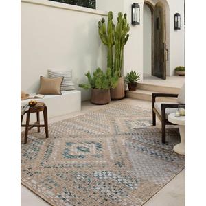 Loloi Amber Lewis Topanga Collection TOP-04 Natural/Aqua 2'-3" x 3'-9" Indoor/Outdoor Area Rug
