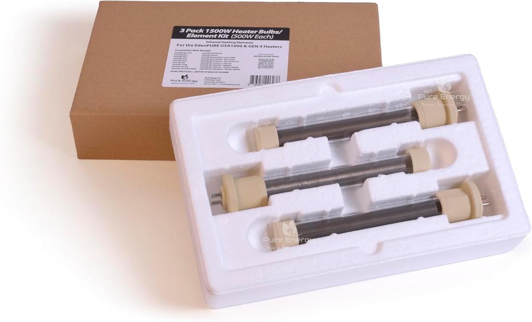 Pure Energy Replacement Bulbs Heating Element Kit 1500 Watt Complete Set of 3 Part US001 Compatible with Edenpure GEN 4 and USA 1000 Heaters