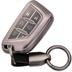 LIANGYM for Cadillac Key Fob Cover with Keychain TPU Key Case Accessories Compatible with 2020-2025 CT4 CT5 Escalade ESV Lyriq (Grey)