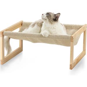 FUKUMARU Dog Bed, Large Breathable Cat Bed, Wooden Cat Hammock for Outdoor, 21 X 16.5 Inch Elevated Pet Furniture Suitable for Kitty, Puppy, Rabbit, Bunny and Small Animal (Beige)