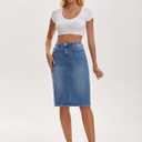 Women's Jean Skirt High Waist Back Slit Stretch Below Knee Length Denim Skirts, Large Blue