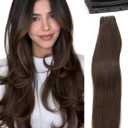 WIGNEE Double Invisible OVO Human Hair Extensions 100% Remy Hair Weft 22 Inch Brown Hair Extensions Real Human Hair 2 PCS Glueless Genius Weft Micro Bead Real Human Hair Extensions for Women (2)
