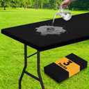 Smiry 3 Pack Rectangle Table Cloth, Elastic Fitted Flannel Backed Vinyl Tablecloths for 6ft Folding Tables, Waterproof Wipeable Table Covers for Indoor, Outdoor, Camping and Picnic (Black, 30"x72")
