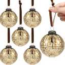 Threan 6 Pcs Large Vintage Mercury Glass Christmas Ornaments 3.15" Hanging Christmas Ball Ornaments Antique Embossed Ball Decorations for Xmas Tree Garland Wreath Holiday Decor(Gold,Etched)