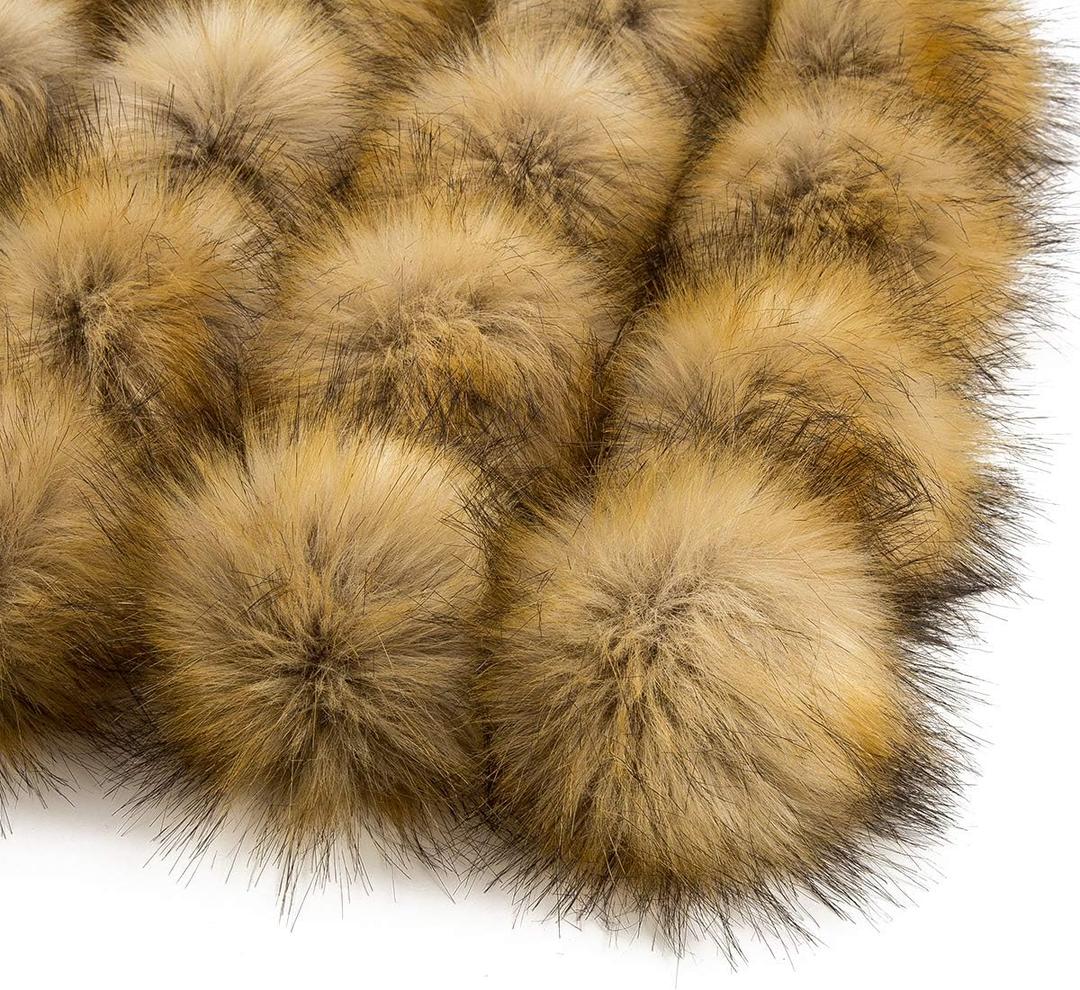 12 Pieces Faux Fur Pom Pom Balls Fur Fluffy with Elastic Loop for Hats Shoes Scarves Gloves Scarves Bag Key Chain Charms Accessories (Faux Mink Fur Color)
