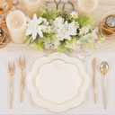 EI 180pcs Beige Plastic Plates with Gold Plastic Silverware,Heavy-Duty Disposable Plates for Party,Beige Dinnerware Set for 30 Guest Wedding,Afternoon Tea,Spring,Mother's Day,Valentine's Day,Easter