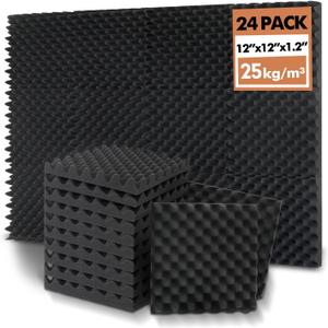 24 Pack Acoustic Panels, 12x12x1.2 Inches Egg Crate Acoustic Foam Panels, Sound Proof Foam Panels Noise Reducing for Walls and Ceiling, Acoustic Wall Panels Sound Absorbing, Soundproof Wall Panels