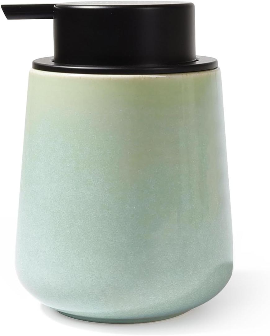 BosilunLife Hand Soap Dispenser - Ceramic Dish Soap Dispenser for Bathroom 12ounce Refillable Liquid Hand Wash Dispenser for Essential Oil, Lotion Soap, Light Green