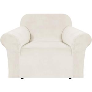 H.VERSAILTEX Stretch Velvet Armchair Cover Couch Covers 1 Cushion Chair Slipcover for Living Room Furniture Cover Crafted from Thick Comfy Rich Velour (Chair 31"-49", Porcelain)